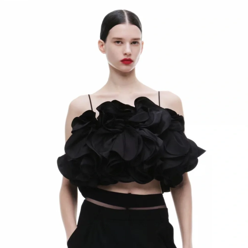 MAGDA BUTRYM X H&M RUFFLE SATIN BUSTIER TOP In Black - Picture 5 of 13